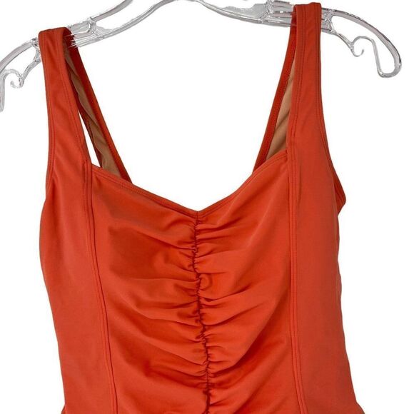Marina West One Piece Swimsuit Tangerine Orange Ruched V Neck Size 12 Swim Wear - Picture 2 of 10